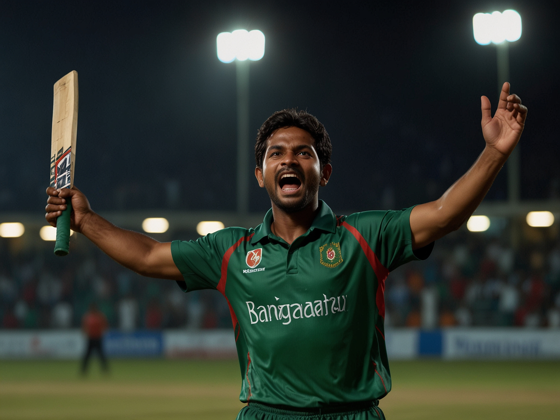 Excited cricket fan celebrating a win in stadium